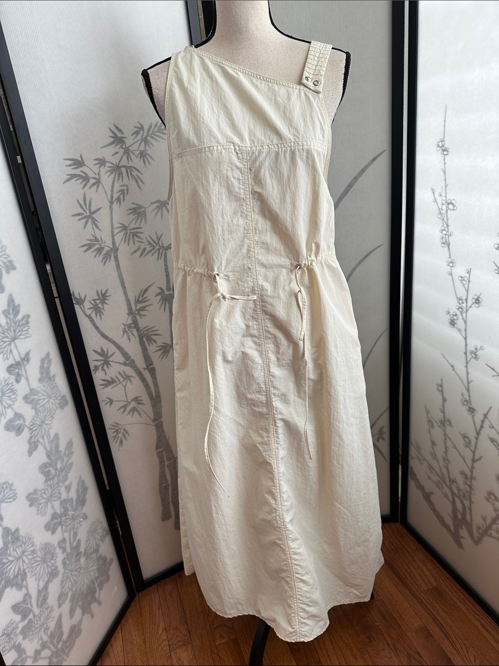 Zara Cream One-Shoulder Drawstring Maxi Sundress w/Pockets